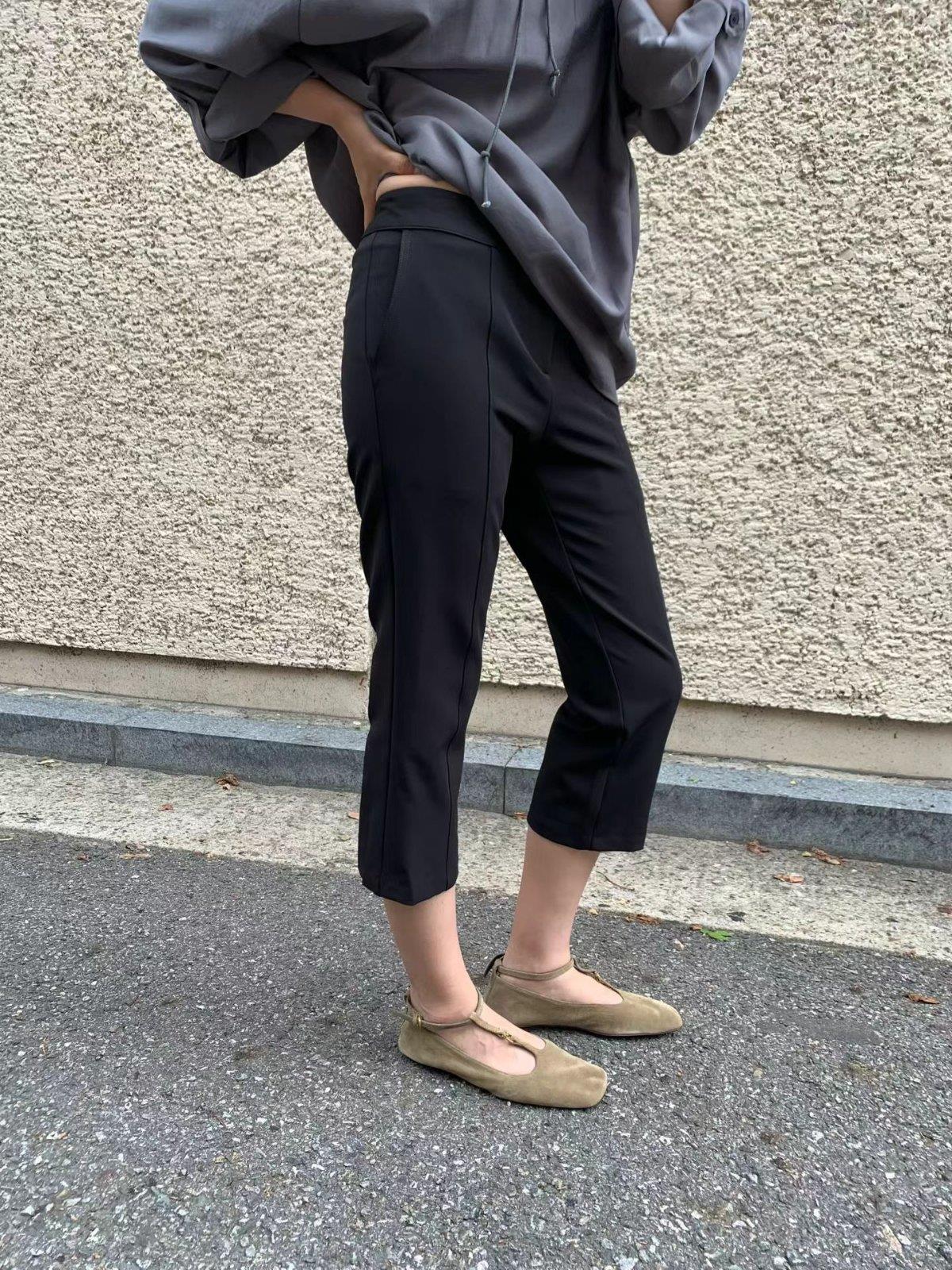 高腰八分西裝卡布里褲